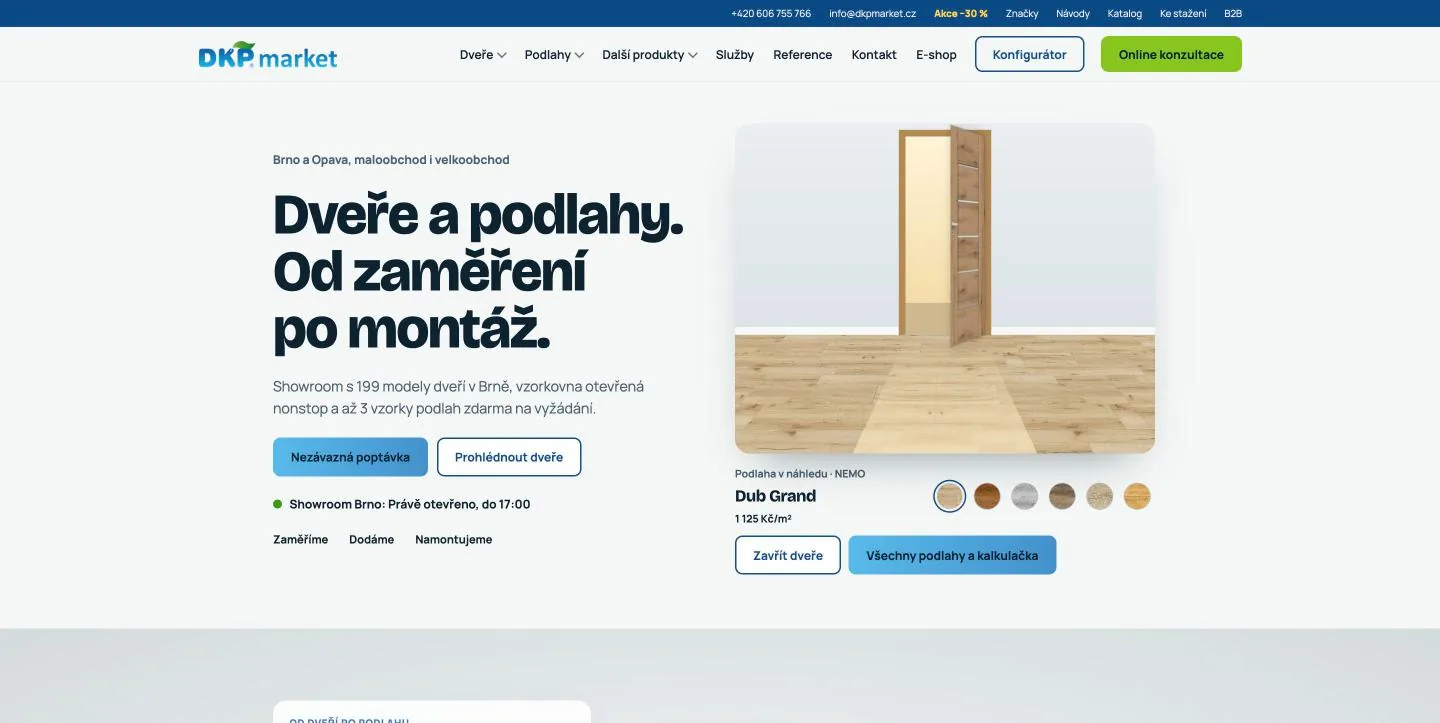 Úvodní stránka nového webu DKP Market
